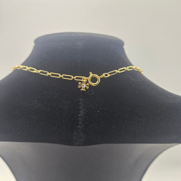 NEW Tory Burch Pearl Logo Charm Pendant Gold Necklace Gift Classic Elegance NWT - Picture 5 of 5